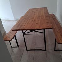 Set tavolo in legno con 2 panche