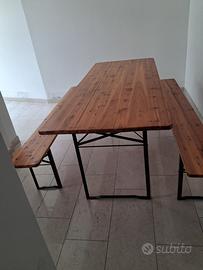 Set tavolo in legno con 2 panche