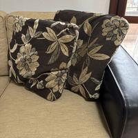 Divano due posti - tessuto beige e pelle marrone