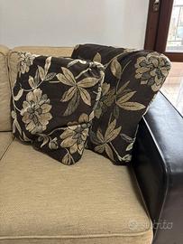 Divano due posti - tessuto beige e pelle marrone