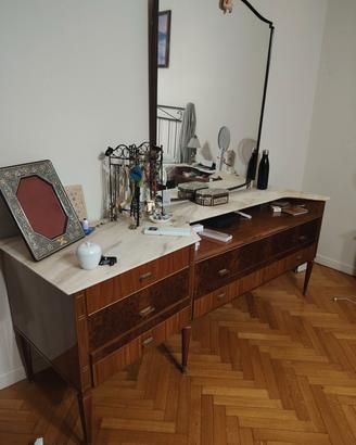 Cassettone Specchio e comodini legno e marmo