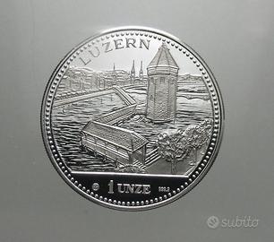 Moneta Svizzera 1 Oncia 1994 Lucerna PROOF Argento