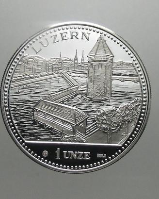 Moneta Svizzera 1 Oncia 1994 Lucerna PROOF Argento