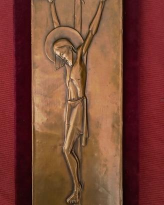 Cristo Crocefisso - placca in rame sbalzato - arte
