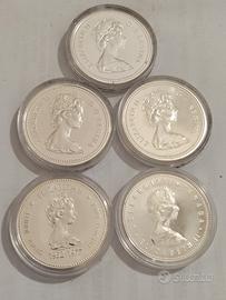 Argento - lotto 5 monete Canada 