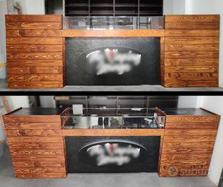 Bancone Negozio In Legno Con Cassetti +Vetrina Led