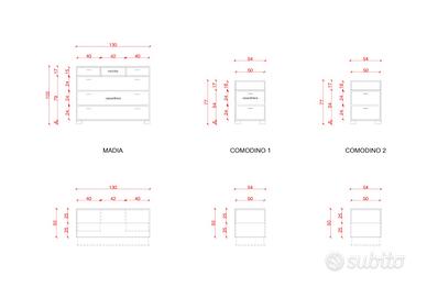 Madia e comodini in noce massello antico.