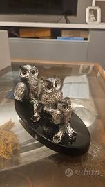 Scultura Ottaviani "Tre Gufetti" in Resina Argento