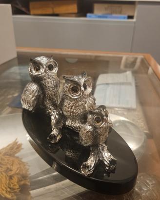 Scultura Ottaviani "Tre Gufetti" in Resina Argento