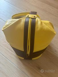 Borsa in pelle giallo pastello e marrone