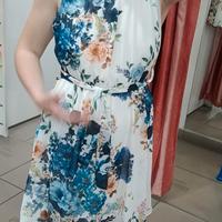 Vestito midi bianco con fiori blu scollo halter