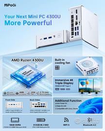 Mini pc Ryzen 3- 4300U Nipogi 16gb 512gb NUOVO