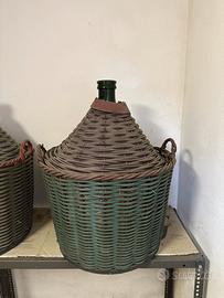 Coppia di Damigiane in Vetro Verde