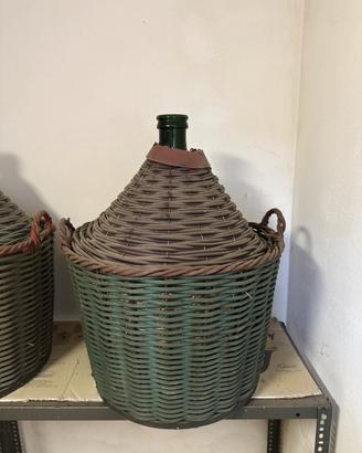 Coppia di Damigiane in Vetro Verde