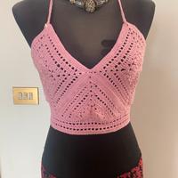 Top rosa uncinetto taglia S, fatto a mano