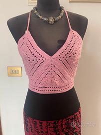Top rosa uncinetto taglia S, fatto a mano