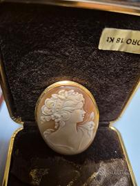 cammeo oro 18k 35mm ciondolo e spilla 