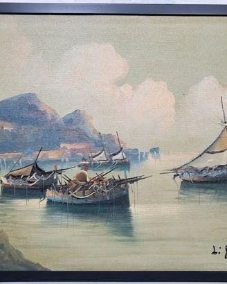 Veduta della marina di Livorno olio su tela.