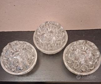 Tre porta fiori da centro tavola in vetro vintage