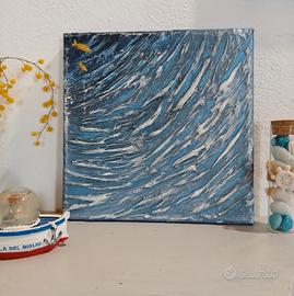 Quadro 3D mare onde pesci oro- fatto a mano 20x20
