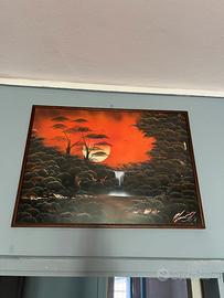 Quadro paesaggio tramonto africano con cascata