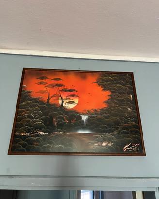Quadro paesaggio tramonto africano con cascata
