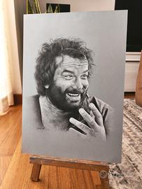 Ritratto Bud Spencer realizzato a mano, a pastelli