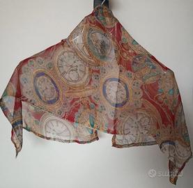 Foulard donna Retrò stampa di orologi dorati rosso