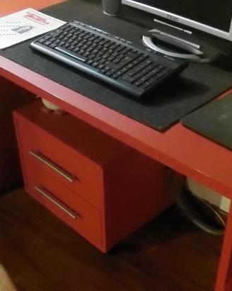 Scrivania moderna rossa + cassettiera