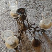 Lampadario vintage bronzo e vetro