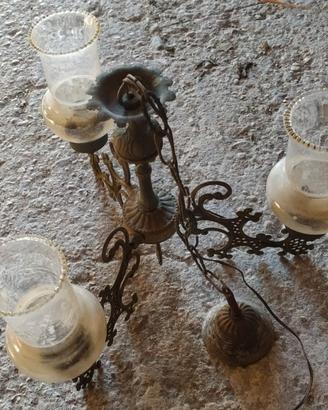 Lampadario vintage bronzo e vetro