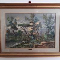 Quadro olio su tela con cornice dorata, collezione