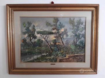 Quadro olio su tela con cornice dorata, collezione