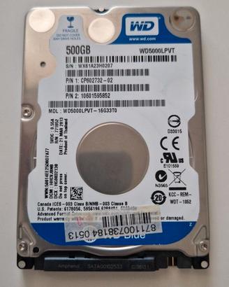 HD 500 GB WD per notebook.