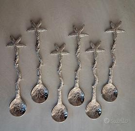 6 cucchiaini design stella marina acciaio argento