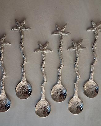 6 cucchiaini design stella marina acciaio argento