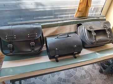 TRIS BORSE MOTO CUOIO FATTE A MANO