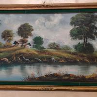 Grande quadro paesaggio olio su tela vintage anni
