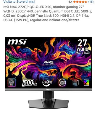 Monitor Oled 27” 500hz 2560x1440