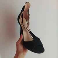 Scarpe tacco spillo nere decorazione argento 