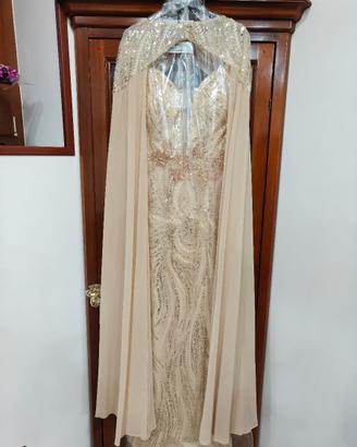 Abito elegante a sirena per cerimonia, oro