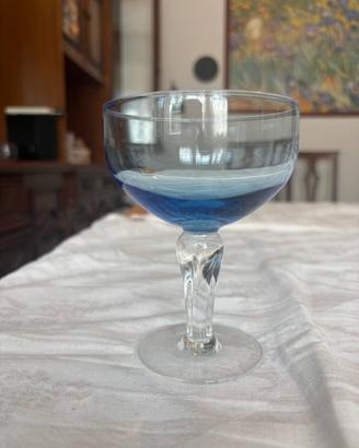 4 Coppe Vintage in Vetro Blu Sfumato