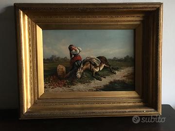 Consalvo Carelli L' asino stanco OLIO SU TELA