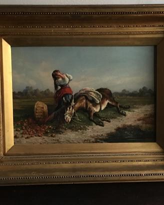 Consalvo Carelli L' asino stanco OLIO SU TELA