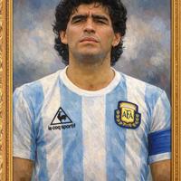 Quadro Maradona con cornice oro