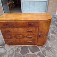 Comò cassettone art deco con specchiera in noce