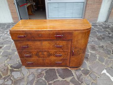 Comò cassettone art deco con specchiera in noce