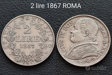 2 lire 1867 Stato Pontificio 55€