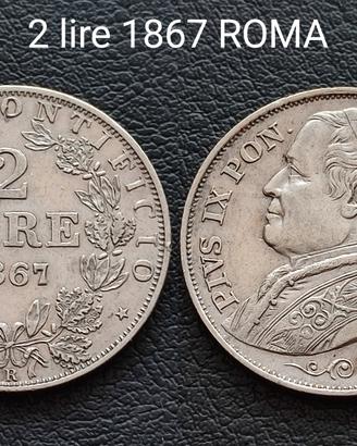 2 lire 1867 Stato Pontificio 55€