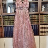 Abito elegante lungo rosa cipria, nuovo mai usato